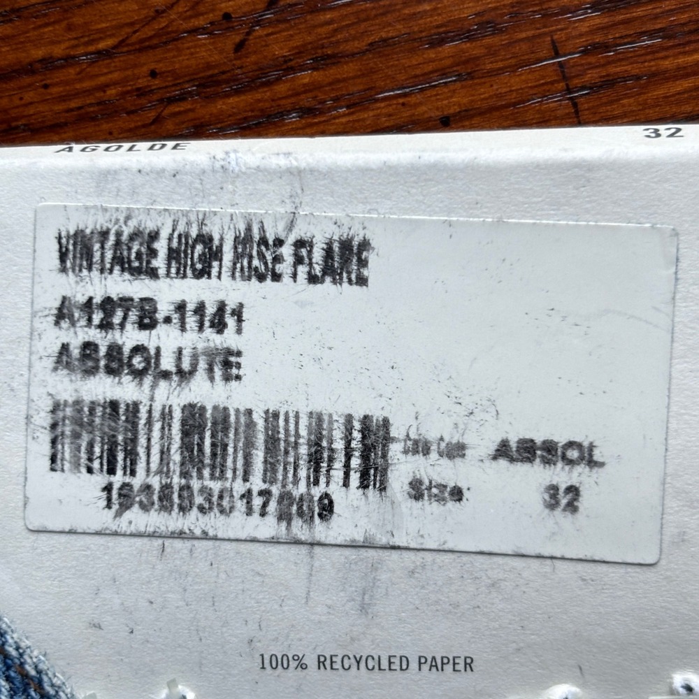 NEW AGOLDE Women 100% Organic Cotton Vintage High Rise Flare Medium Wash Jean 32 - Picture 10 of 16